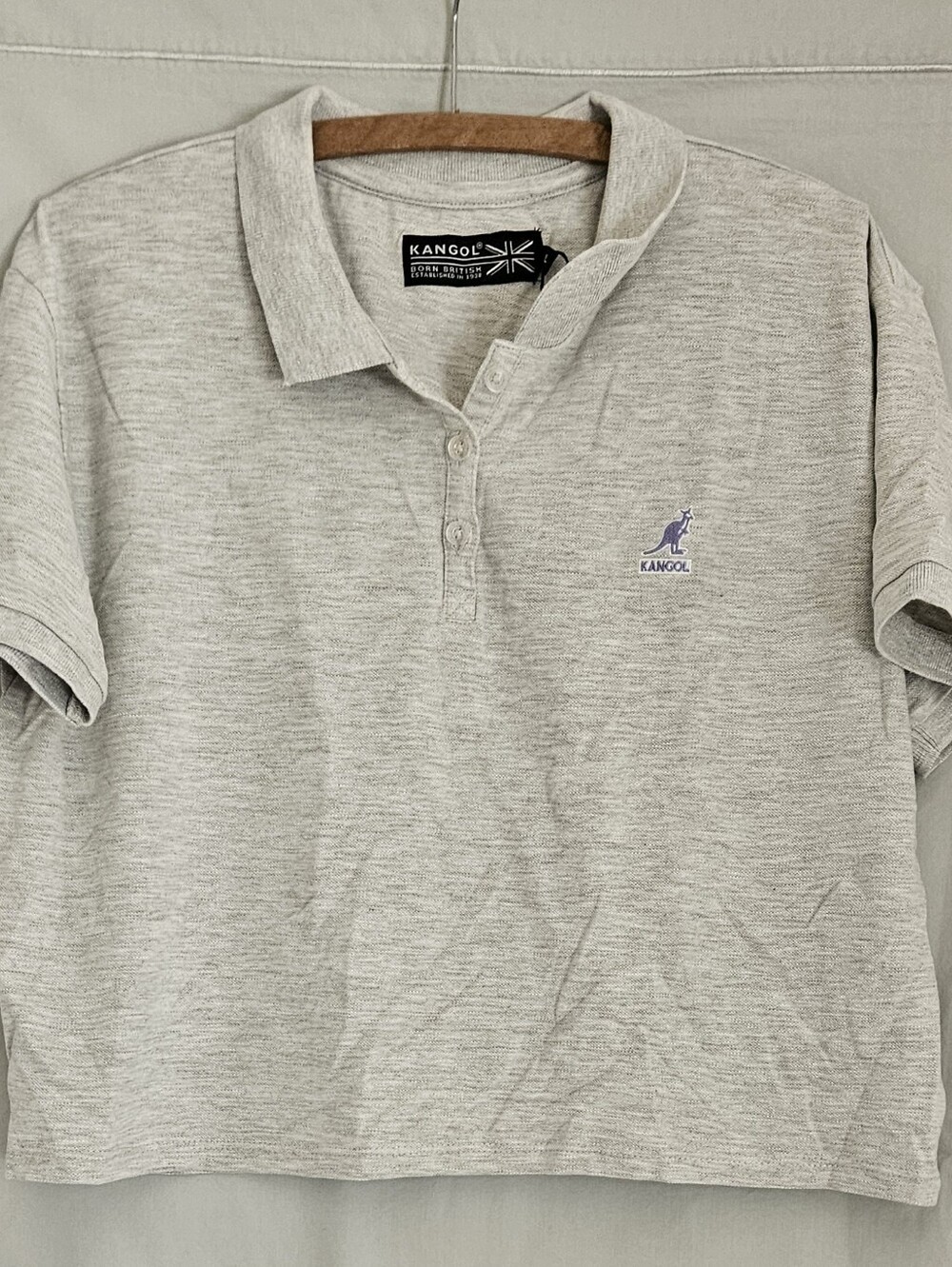 Kangol Women's Heather Light Cropped Gray Polo with Embroidered Kangaroo